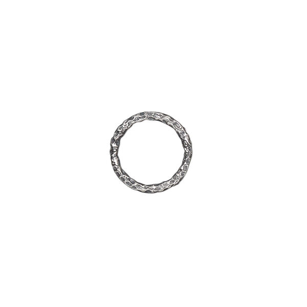 Jump ring, antiqued sterling silver, 10mm hammered round, 7.5mm inside diameter, 17 gauge. Sold per pkg of 2. image number 0