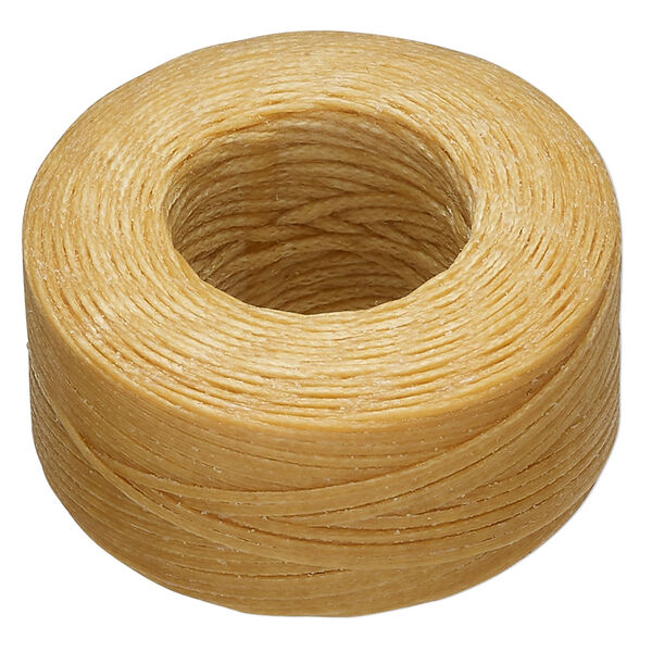 Thread, Hemptique®, polyester, pkg/50 yards, straw, 0.8mm braided flat. image number 0