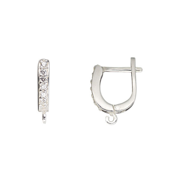 Earring, cubic zirconia and sterling silver, clear, 12mm oval with open loop and latch-back closure. Sold per pair. image number 0