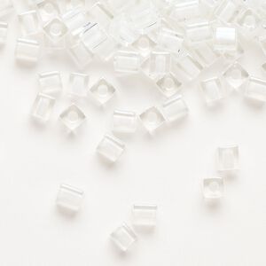 Seed bead, Miyuki, glass, pkg/25g, 3.5-3.7mm square, transparent white inside dyed color clear (SB-1104).