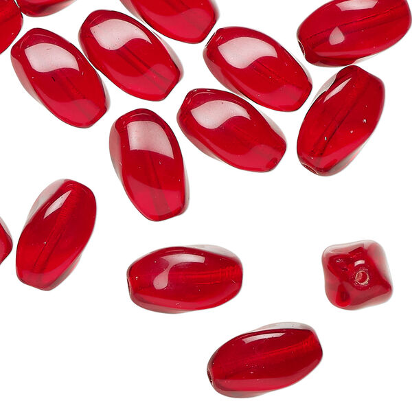 Bead 1pkg30, Czech pressed glass, ruby red, 12.5x8.5mm twisted oval. image number 0