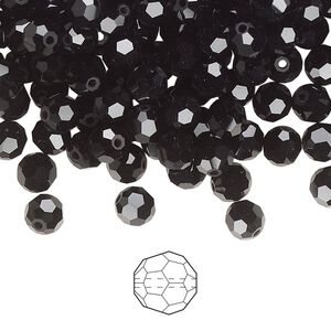 Bead 576pk jet, Preciosa Czech crystal 5mm round