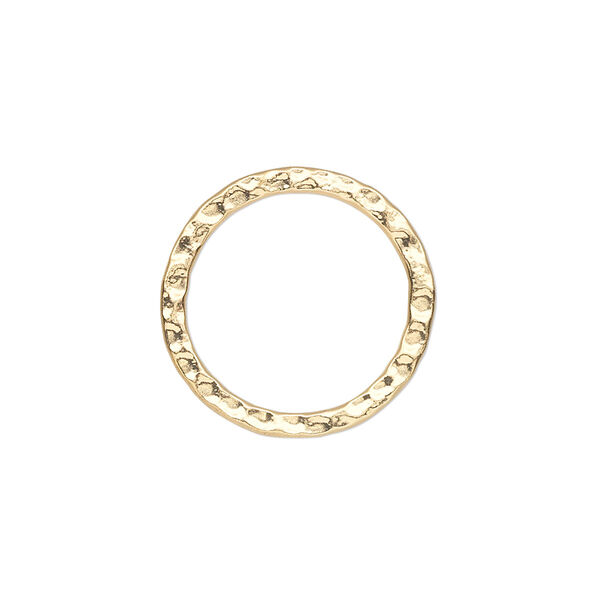 Component, gold-plated steel, 20mm double-sided hammered flat open round. Sold per pkg of 10. image number 0