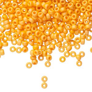 Seed bead, Miyuki, glass, pkg/250g, #8 rocaille, opaque matte rainbow mandarin orange, (RR-405FR).