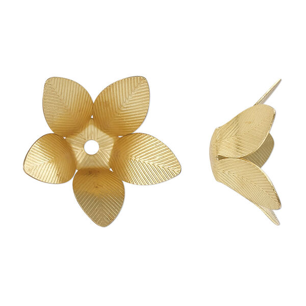 Bead cap, gold-finished steel, 22x9mm flower, fits 10-12mm round bead. Sold per pkg of 20. image number 0