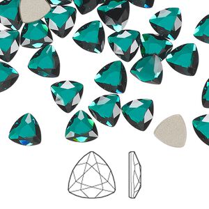Flat back 144pk emerald foil back, Swarovski® 7mm trilliant 2472