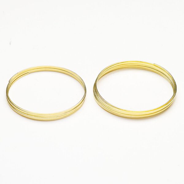 Memory wire 1pkg1, gold-finished carbon steel, 2-1/4 inch bracelet, 0.5mm thick, approximately 6 loops. image number 0