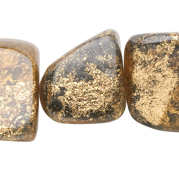 Bead, painted wood (coated), black and gold, medium nugget. Sold per pkg of 10. image number 0