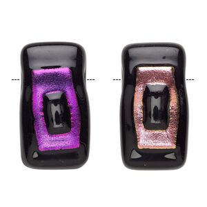 Bead, Paula Radke, dichroic glass, opaque pink / purple / black, 40x21mm-42x23mm top-drilled stacked rectangle. Sold individually.