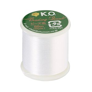 Thread, K.O., waxed nylon, white, 0.15mm diameter. Sold per 55-yard spool.
