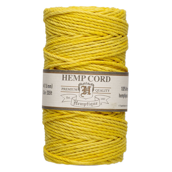 Cord, Hemptique®, polished hemp, yellow, 1.8mm, 48-pound test. Sold per 205-foot spool. image number 0