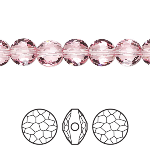 Bead 4pk light rose, Crystal Passions® 8mm puffed round 5034 image number 0