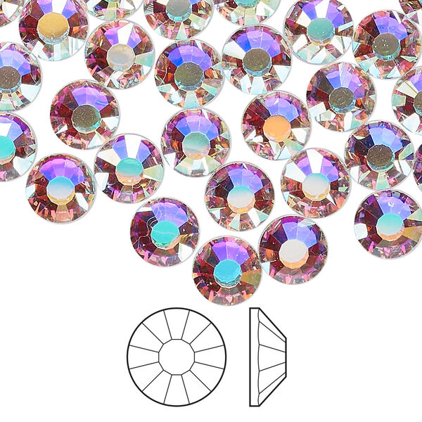 Flat back 12pk crystal AB foil back, Preciosa Viva 12® Czech crystal rhinestone 7-7.3mm chaton rose round SS34 image number 0