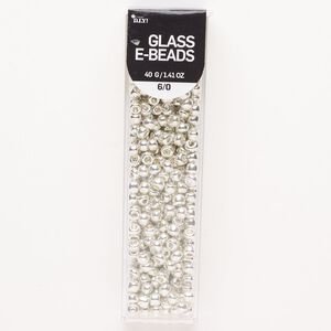 Seed bead, glass, pkg/40g, #6 round, opaque silver.