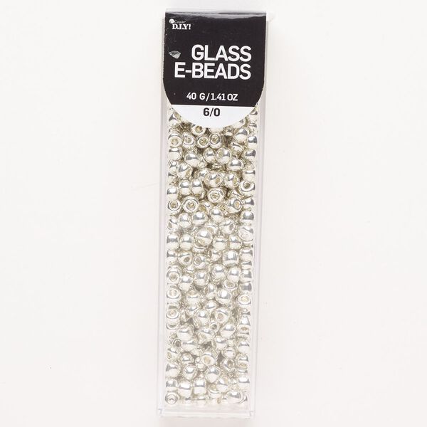 Seed bead, glass, pkg/40g, #6 round, opaque silver. image number 0