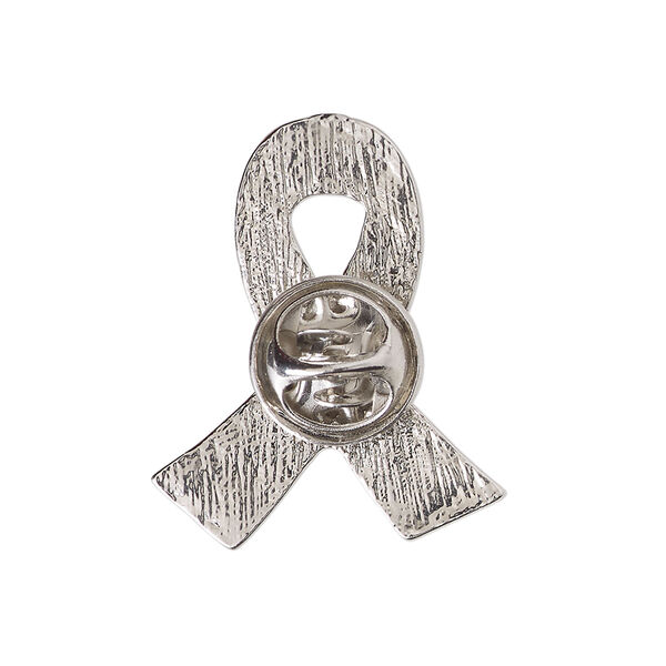 Spot pin 1pkg1, imitation rhodium-plated "pewter" (zinc alloy) / enamel, pink, 28x24mm awareness ribbon image number 1