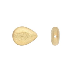Bead, gold-finished brass, 16x12mm brushed flat teardrop. Sold per pkg of 2.