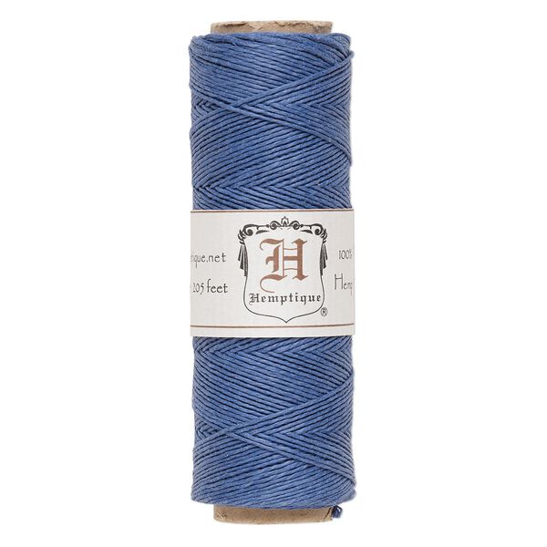 Cord, Hemptique®, polished hemp, blue, 0.5mm diameter, 10-pound test. Sold per 205-foot spool. image number 0