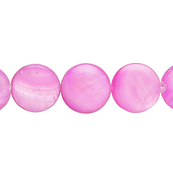 Mother-of-pearl shell 1pkg1, puffed flat round bead 15 inch mountain pink 12-13mm image number 0