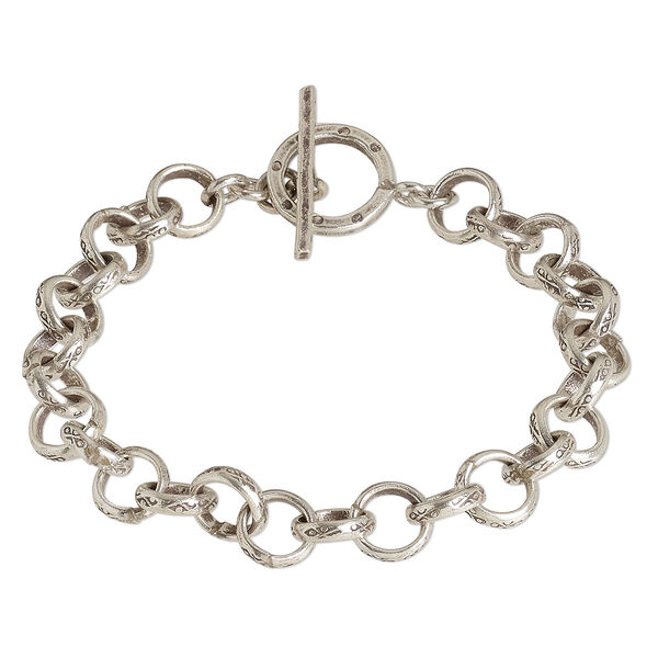 Bracelet, Hill Tribes, antiqued sterling silver, 8mm engraved rolo, 6-1/2 inches with toggle clasp. Sold individually. image number 0
