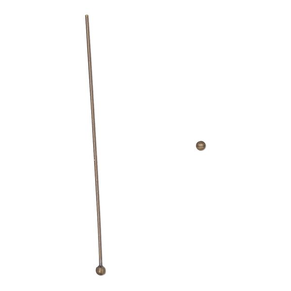 Head pin, antique gold-plated brass, 1-1/2 inches with 1.5mm ball, 24 gauge. Sold per pkg of 100. image number 0
