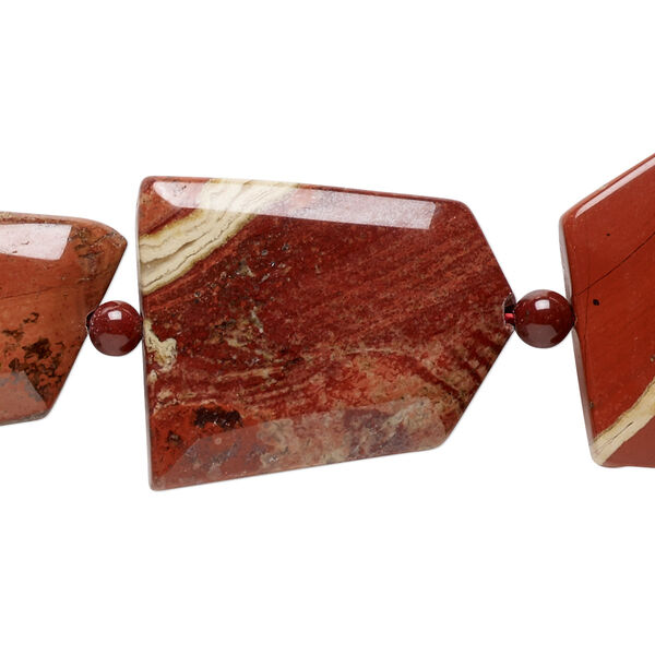 Bead, brecciated jasper (natural), 5mm round and 23x20mm-49x36mm tumbled faceted flat freeform, B grade, Mohs hardness 6-1/2 to 7. Sold per 15-1/2" to 16" strand. image number 0