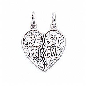 Charm, 14KtW white gold, 17x16mm "Best Friend" broken heart. Sold individually.