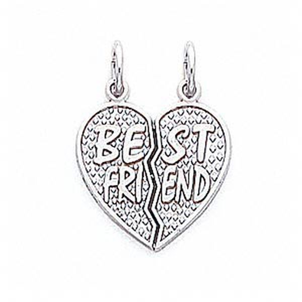 Charm, 14KtW white gold, 17x16mm "Best Friend" broken heart. Sold individually. image number 0