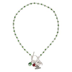 Necklace and earring set, One of a Kind jewelry, sterling silver and crystal, moss green, 16 inches. Only one available.