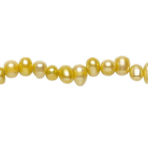 Pearl, cultured freshwater (dyed), gold, 7x5mm-8x6mm top-drilled rice, D grade, Mohs hardness 2-1/2 to 4. Sold per 15-inch strand. image number 0