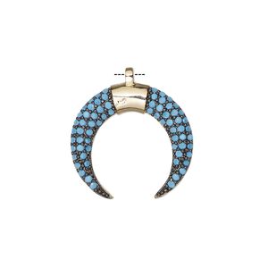 Drop, cubic zirconia and gold-finished brass, turquoise blue, 20x19mm single-sided naja. Sold individually.