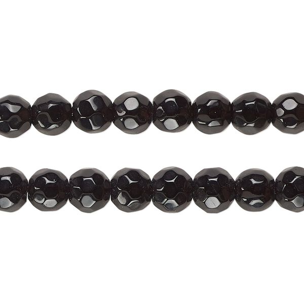 Bead, glass, opaque black, 6-7mm faceted round. Sold per pkg of (2) 12-inch strands, approximately 100 beads. image number 0