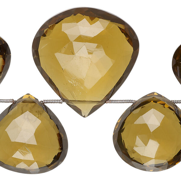 Bead, golden quartz (heated), dark, 25x23mm-37x36mm hand-cut top-drilled faceted puffed teardrop, B+ grade, Mohs hardness 7. Sold per pkg of 11. image number 0