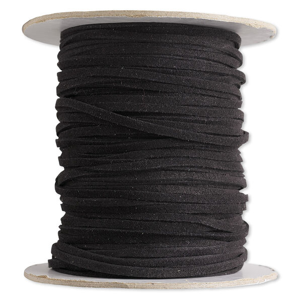 Cord, faux suede lace, black, 3mm. Sold per 100-yard spool. image number 0
