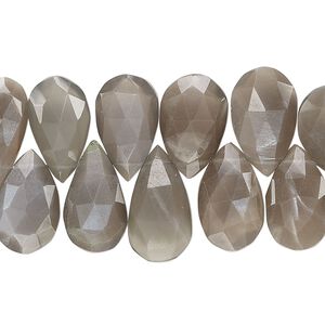 Grey moonstone 1pkg1, hand-cut top-drilled faceted puffed teardrop bead natural 8 inch 13x8mm-15x10mm