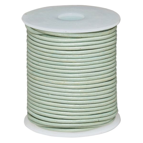 Cord, leather (dyed), sky blue, 2-2.2mm round. Sold per 25-yard spool. image number 0