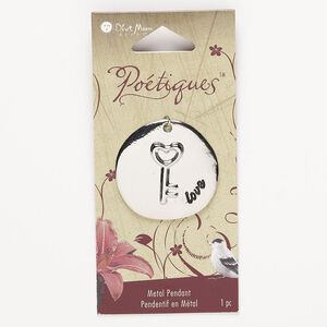 Focal, silver-finished "pewter" (zinc-based alloy), 32mm round with key and "love." Sold individually.