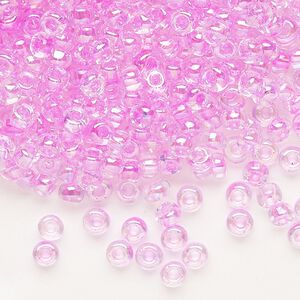 Seed bead, Dyna-Mites™, glass, transparent rainbow inside color dusty rose, #6 round. Sold per 1/2 kilogram pkg.