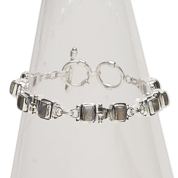 Bracelet, labradorite (natural) and sterling silver, 9x7mm rectangle, 7 inches with toggle clasp. Sold individually. image number 0