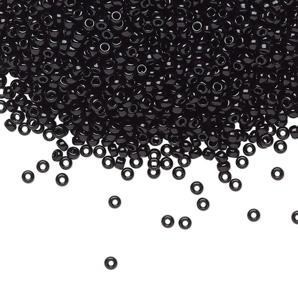 Seed bead, Miyuki, glass, pkg/25g, #11 rocaille, opaque black, (RR-401). image number 0