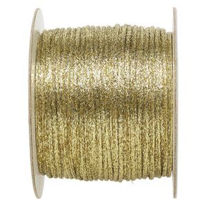 Cord, Satinique™, satin, metallic gold, 2mm. Sold per 432-foot spool.