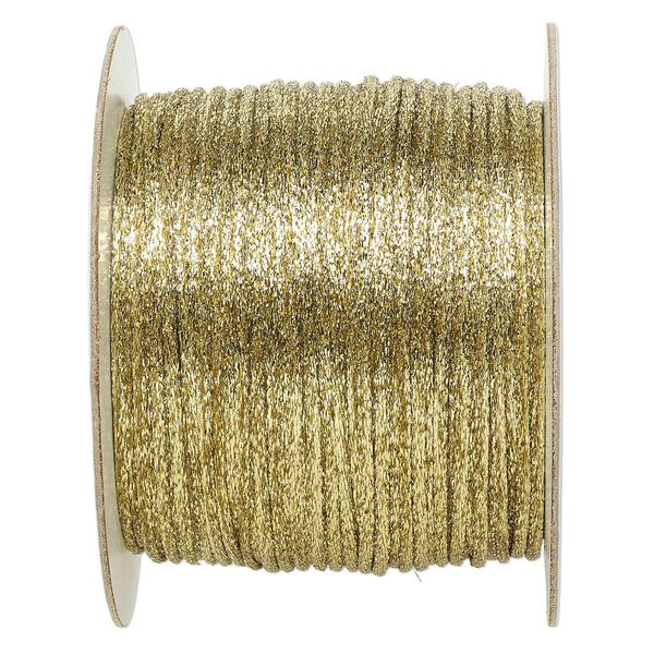 Cord, Satinique™, satin, metallic gold, 2mm. Sold per 432-foot spool. image number 0