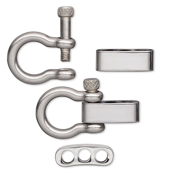 Clasp, adjustable anchor shackle, chrome-plated stainless steel and brass, 38x20mm with 3 holes, 4.5mm inside diameter. Sold individually. image number 0