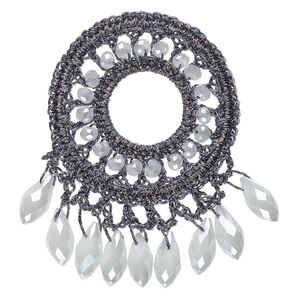 Focal, glass / nylon / steel, dark grey, 58x56mm-64x62mm open round with fringe. Sold individually.