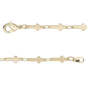 Chain, gold-finished brass, 4mm cross, 24 inches with lobster claw clasp. Sold individually.