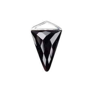Drop, black onyx (dyed) and sterling silver, 21x21x15mm-22x22x16mm hand-cut double-sided faceted triangle. Sold individually.