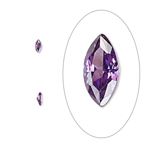 Gem, cubic zirconia, amethyst purple, 4x2mm faceted marquise, Mohs hardness 8-1/2. Sold per pkg of 5. image number 0