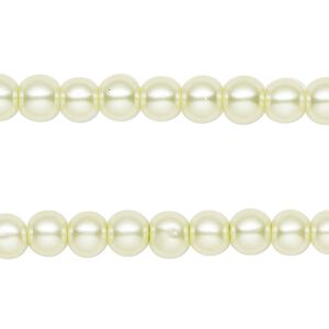 Bead, glass pearl, pale yellow, 6mm round. Sold per pkg of (2) 15-inch strands, approximately 140 beads.