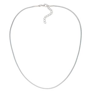 Necklace cord, waxed cotton cord with imitation rhodium-finished steel and "pewter" (zinc-based alloy), grey, 1.5mm round, 16 inches with 1-1/2 inch extender chain and lobster claw clasp. Sold per pkg of 4.
