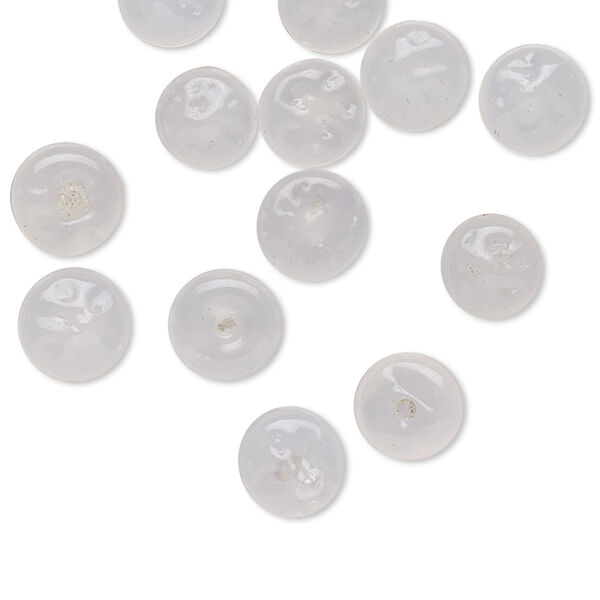Cabochon, vintage Japanese glass, translucent white, 8mm non-calibrated half-drilled textured round. Sold per pkg of 12. image number 0